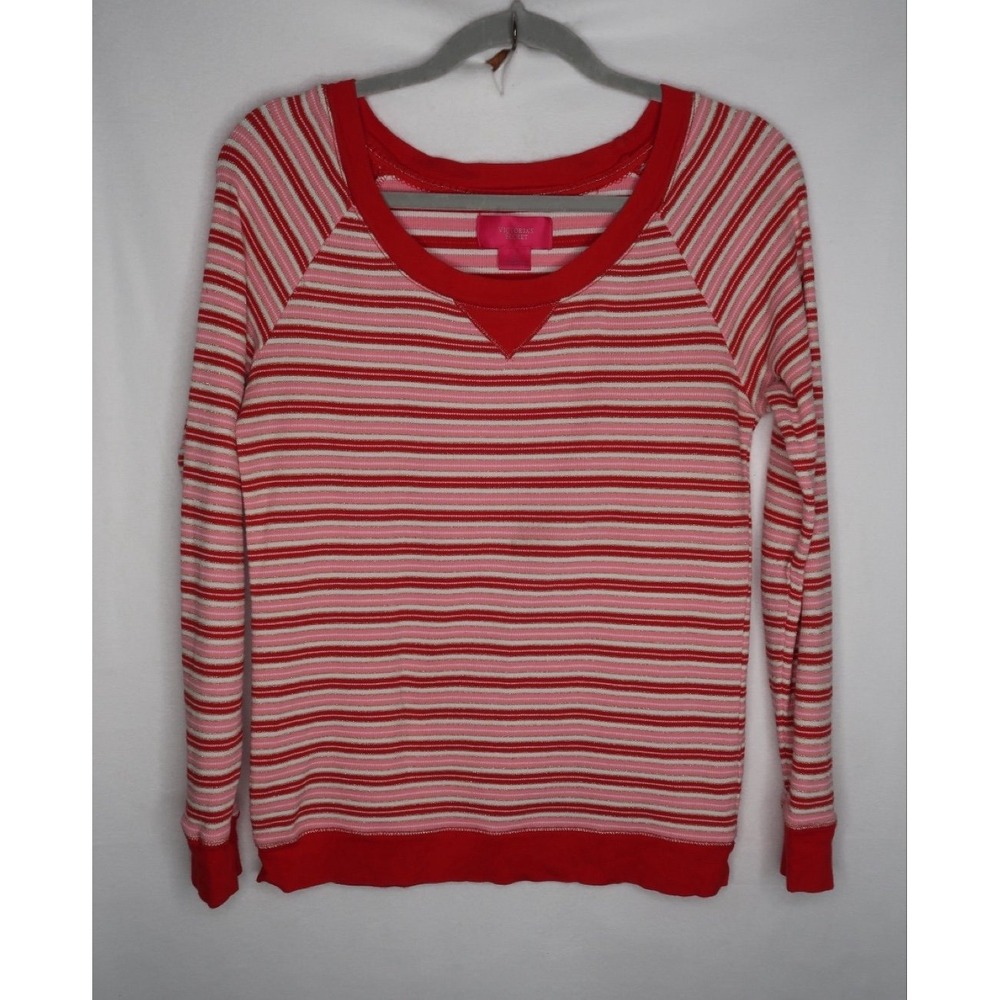 Victoria's Secret Pajama Set Red‎ Pink Stripe Long Sleeve Lounge Women's Small
